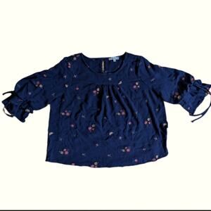 Skies Are Blue 3/4 Ruffle Bell Sleeve Cropped Boho Hippie Floral Blouse Size XL